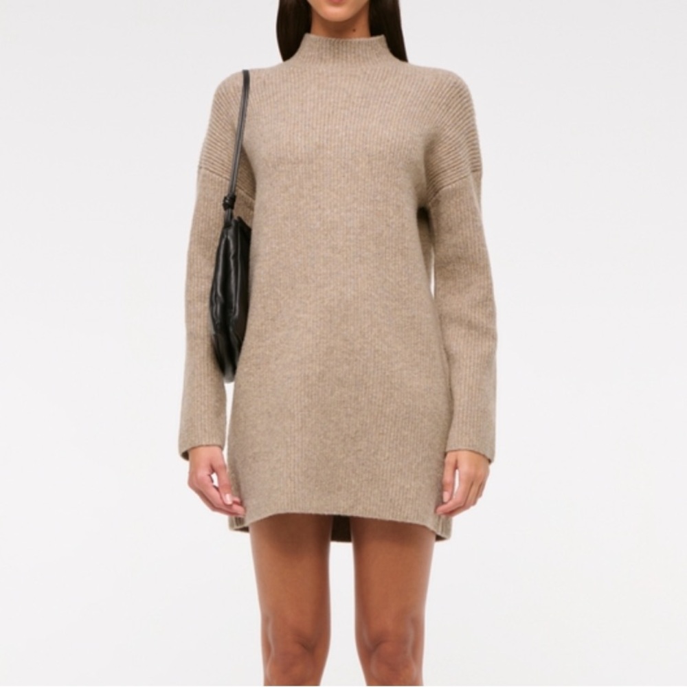 NWT Abercrombie Easy Mockneck Mini Sweater Dress - Light Brown
